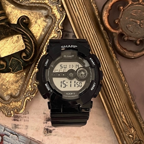 SHARP • Digital Sport Watch Backlight Navy Black New Battery Ready To Wear - Picture 5 of 5